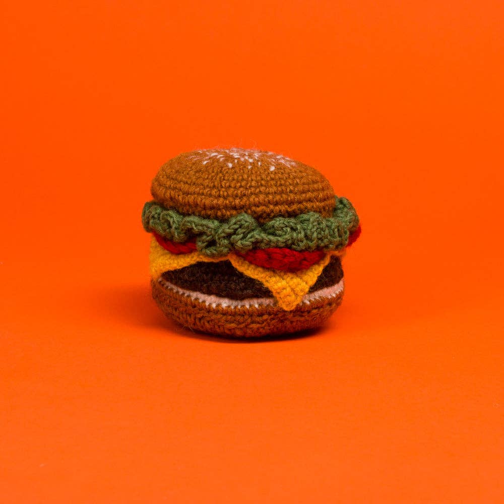 Hand Knit Hamburger Dog Toy - RIDER