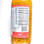 The back of a bottle of Zab's Hot Sauce, showing the full Nutrition Facts of the bottle and the text "SHAKE WELL"