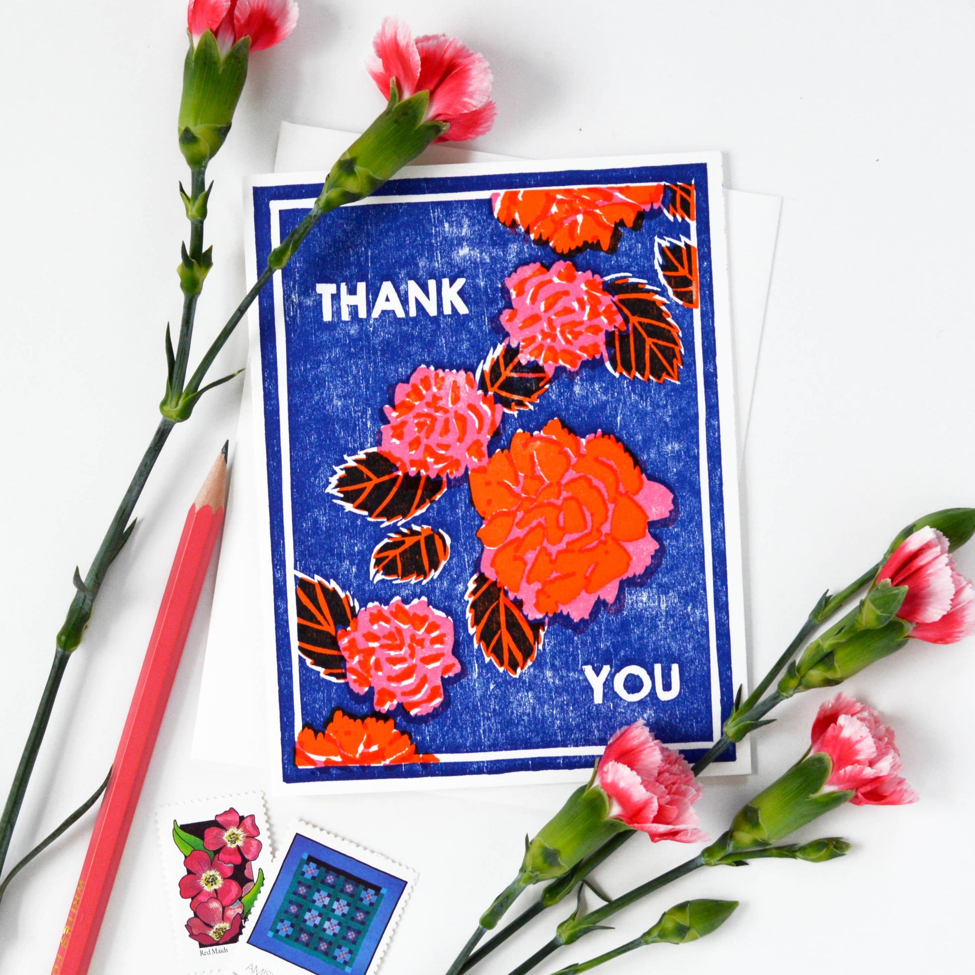 Red Peonies Thank You Notecard Set