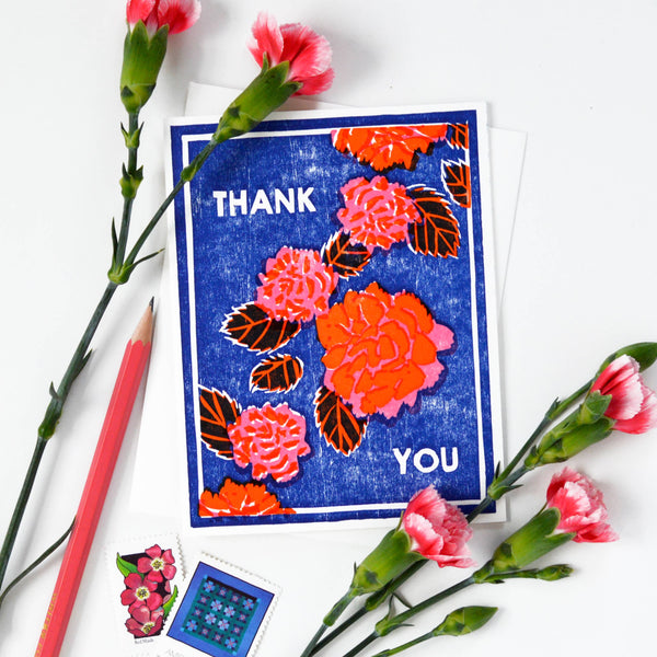 Red Peonies Thank You Notecard Set