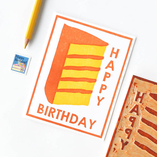 Yellow Cake Happy Birthday Greeting Card