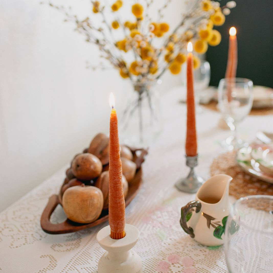 Beeswax Carrot Taper Candles Pair
