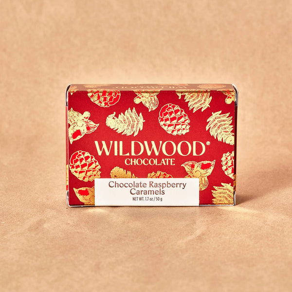 Box of Wildwood Chocolate on a beige background