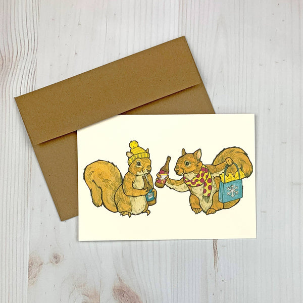 Winter Beer Squirrel Greeting Card
