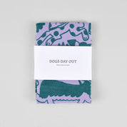 Packaged product with purple and green design on a white background