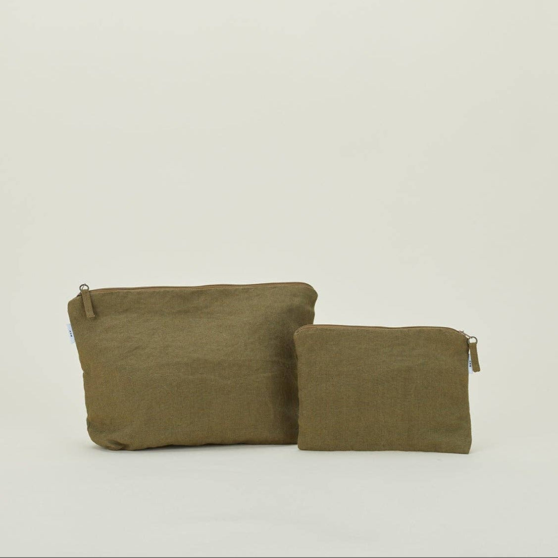 Olive Linen Zipper Pouches