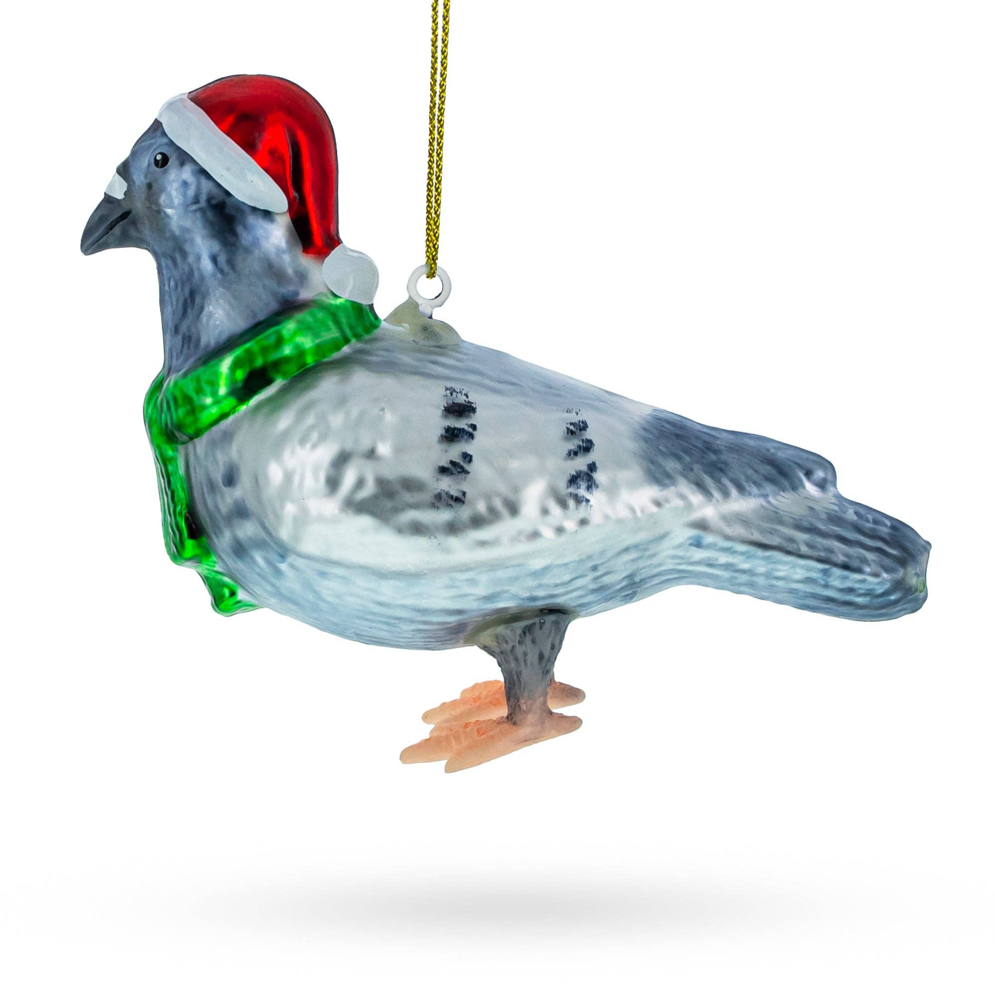 Santa Pigeon Glass Ornament