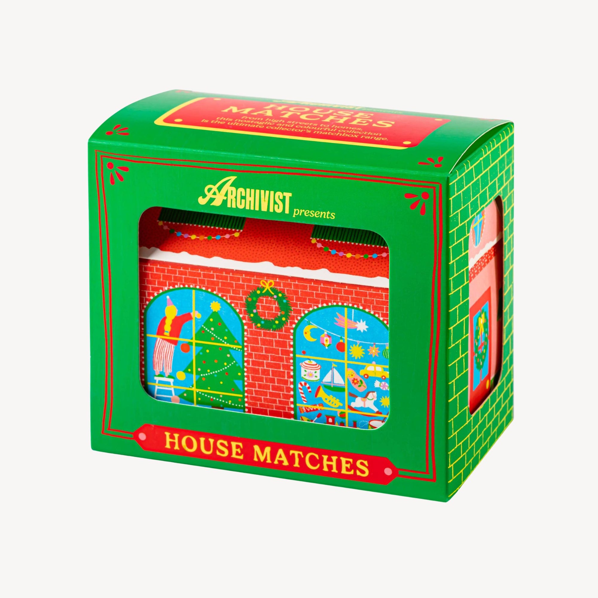 Box of 'House Matches' by Archivist with colorful illustrations on a white background