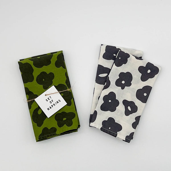 Celeste Napkin Set - Moss & Faded Black