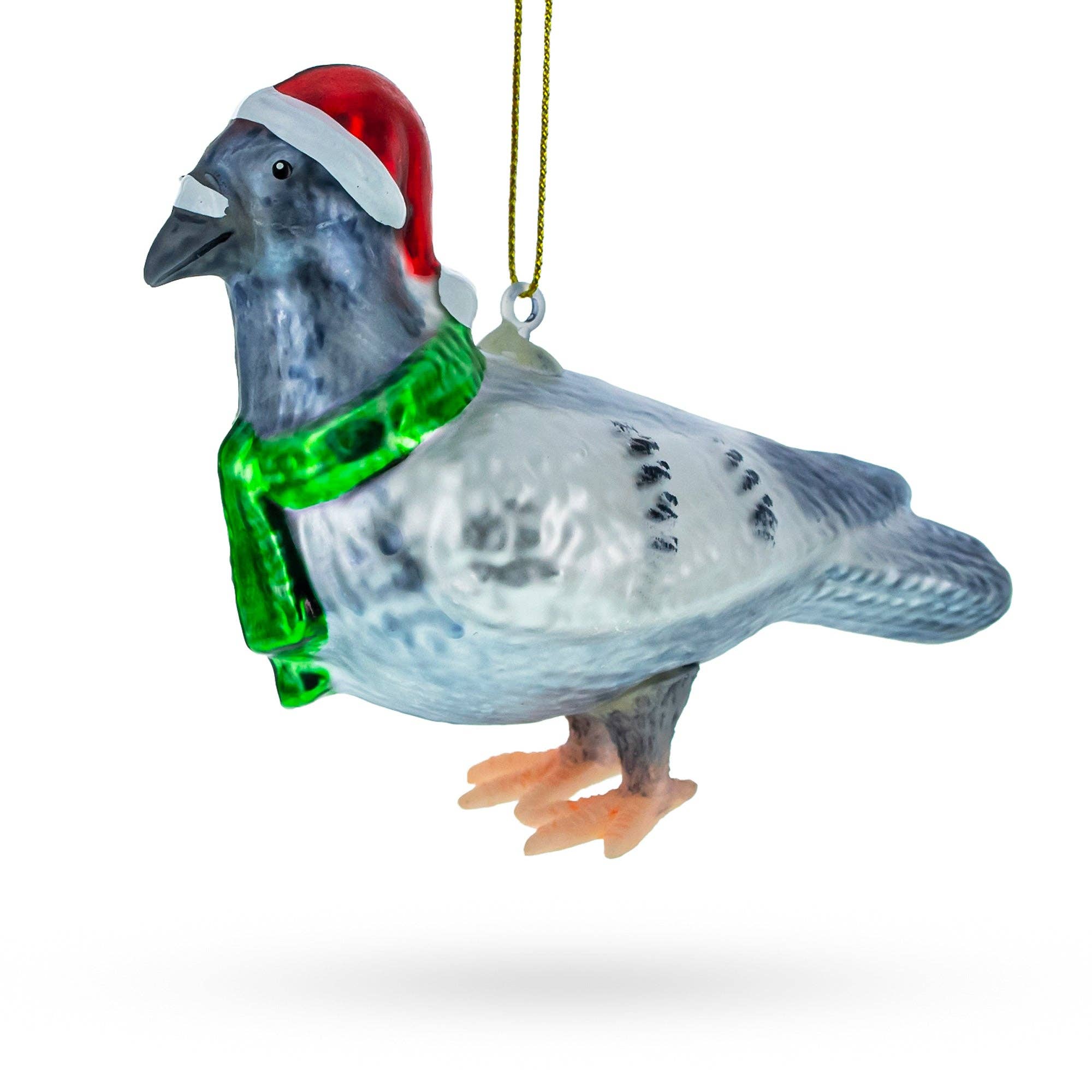 Santa Pigeon Glass Ornament