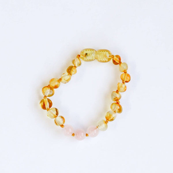 Honey Baltic Amber + Rose Quartz Bracelet