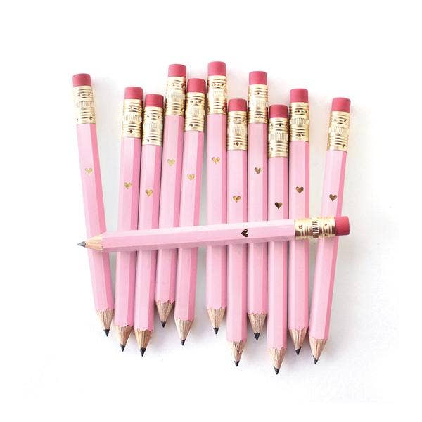 Mini Pencils - Gold Heart/Pink