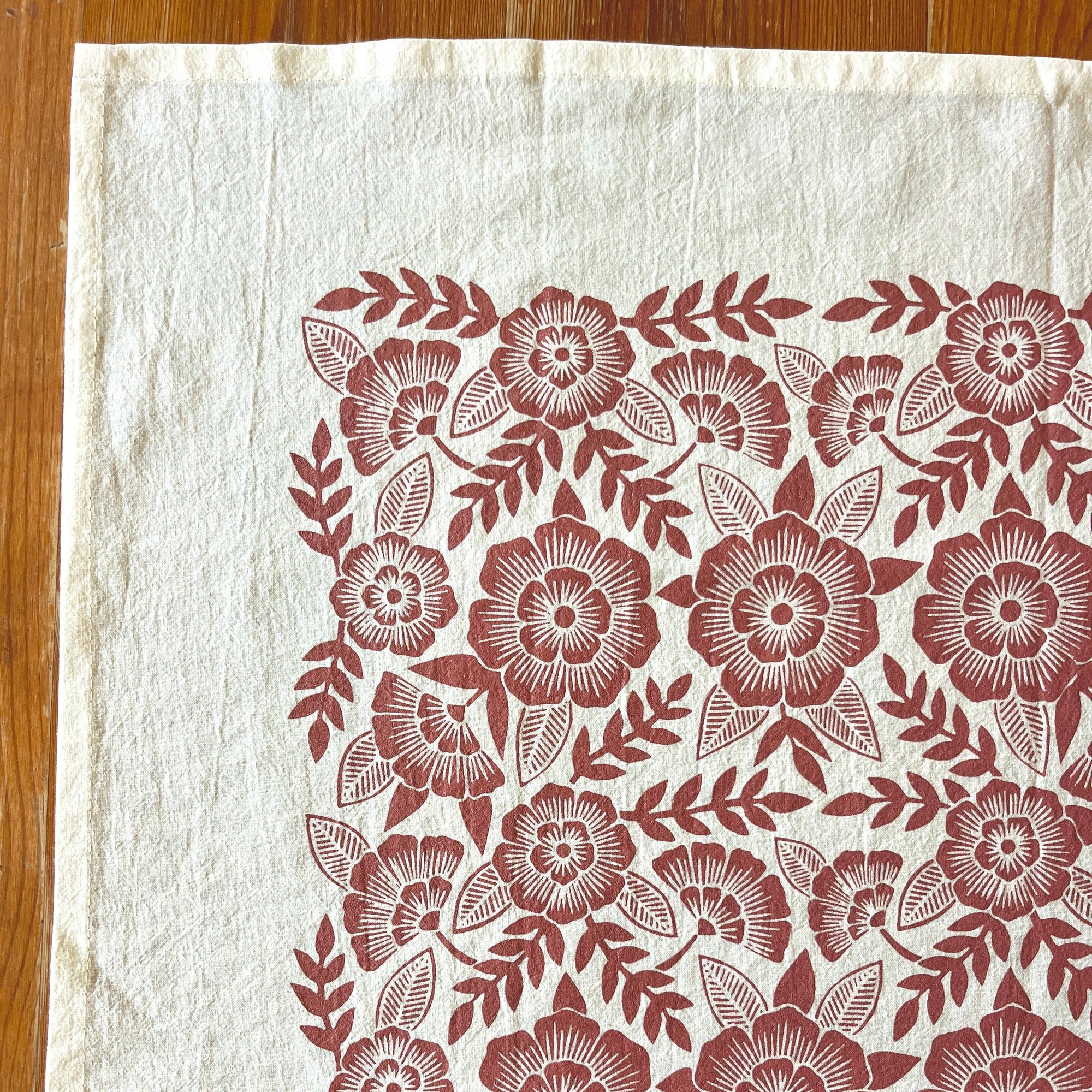 Red Clay Floral Tea Towel