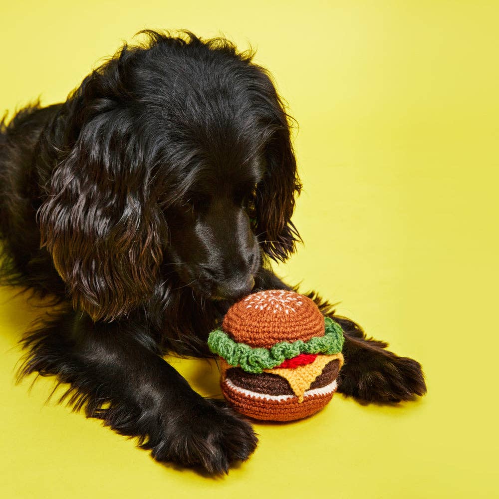 Hand Knit Hamburger Dog Toy - RIDER