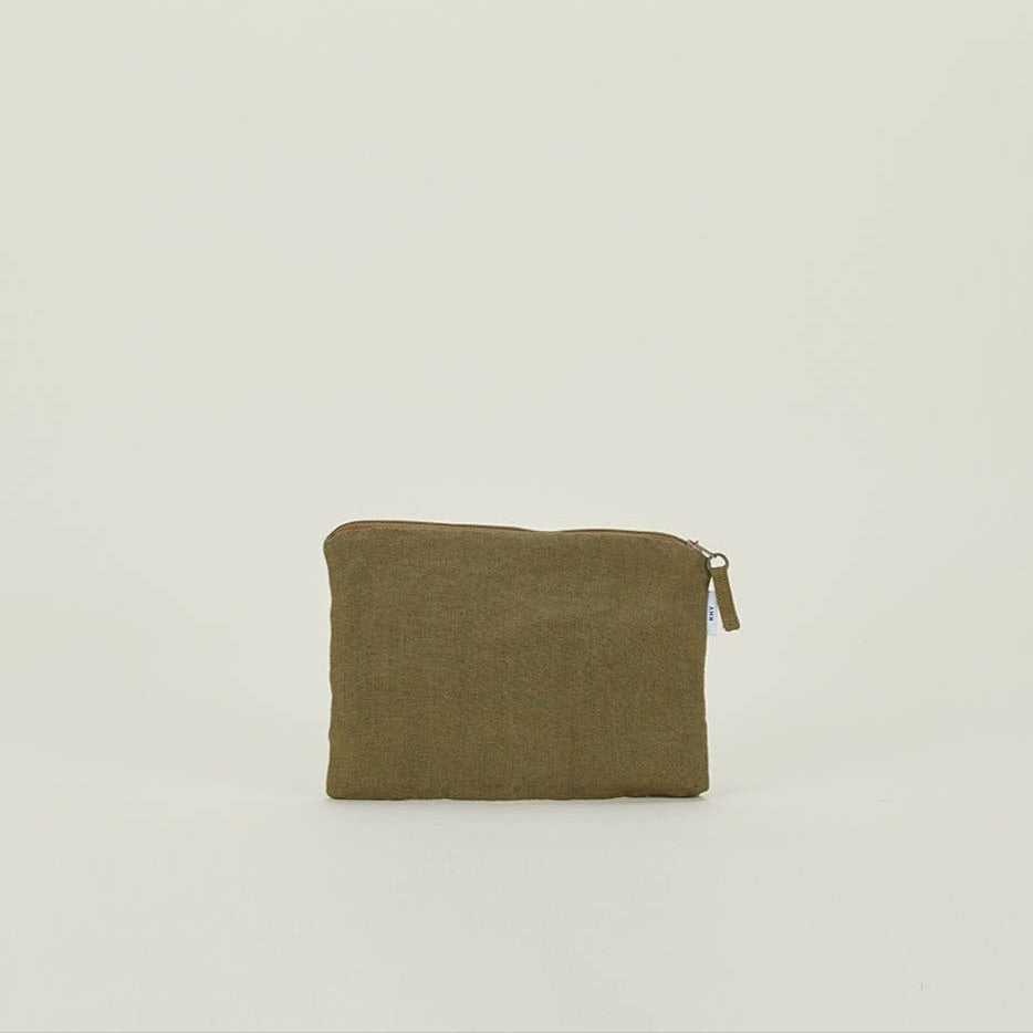 Olive Linen Zipper Pouches