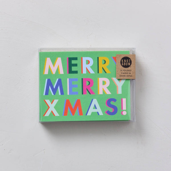 Colorful 'Merry Merry Xmas!' card set on a white background