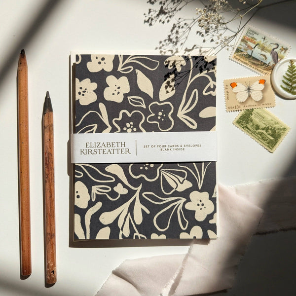 Charcoal & Cream Floral Notecard Set