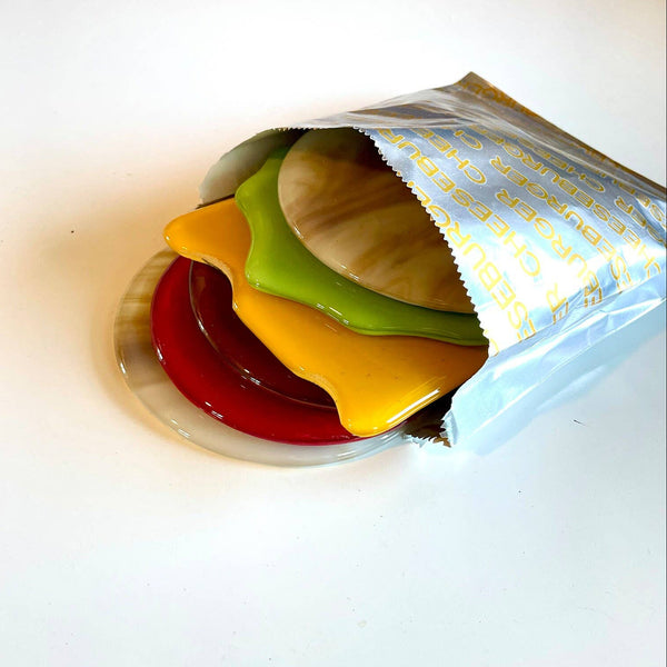 Glass Cheeseburger Coaster Set