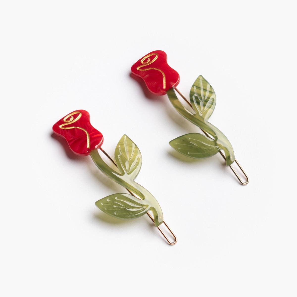 Red Rose Barrette Set