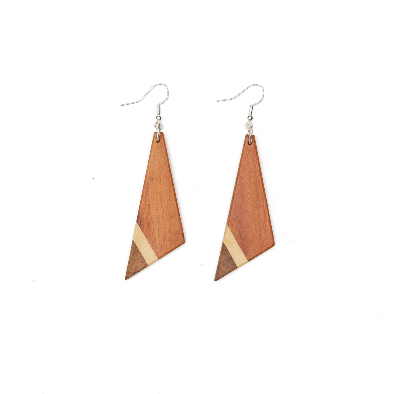 Asymmetric Tri-Tone Wood Triangle Earrings