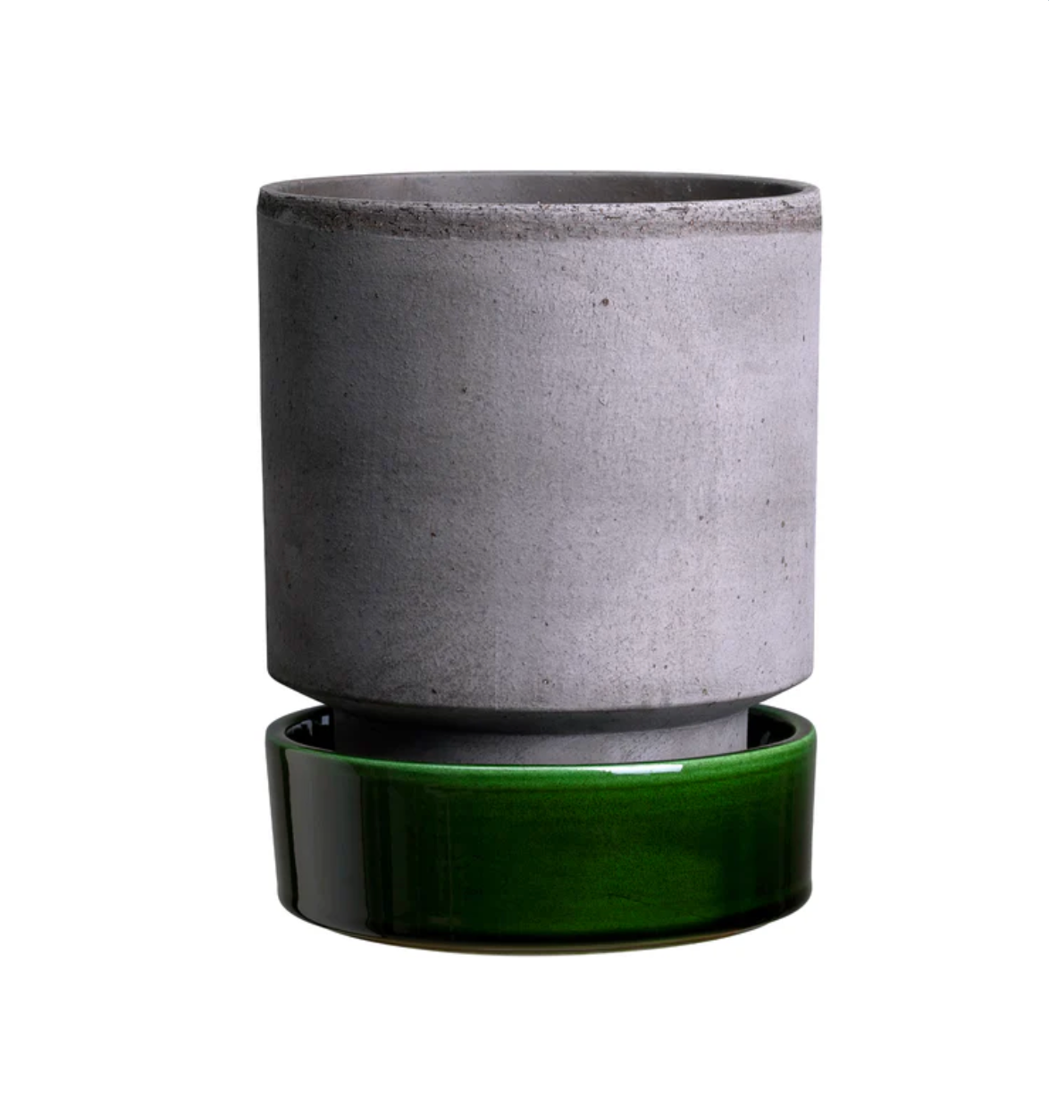 Hoff Pot & Saucer Set - Grey/Glazed Emerald Green