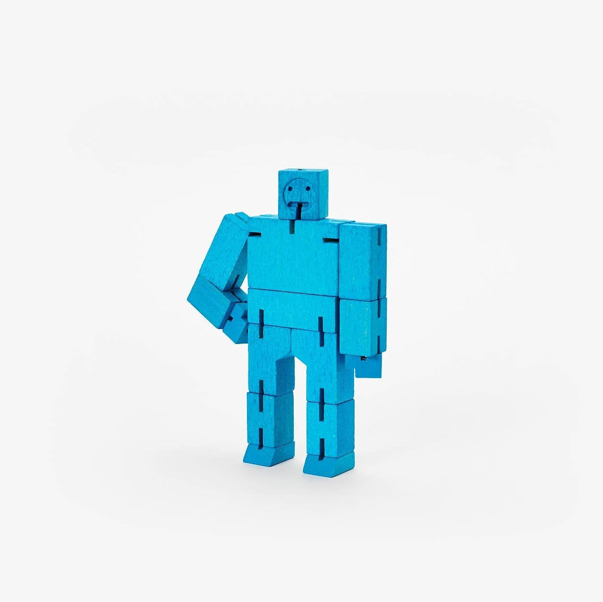 Blue robot toy on a white background