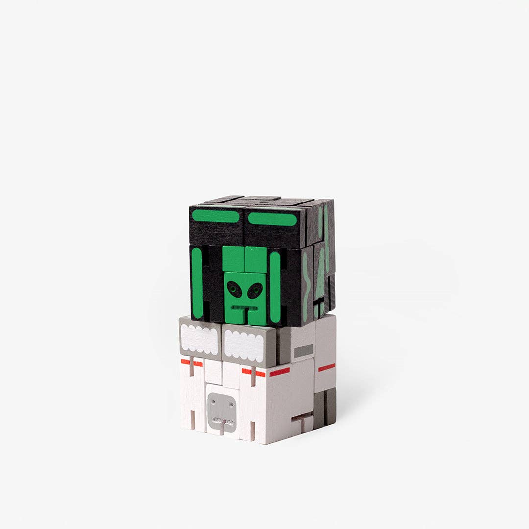 Stack of colorful block toys on a white background