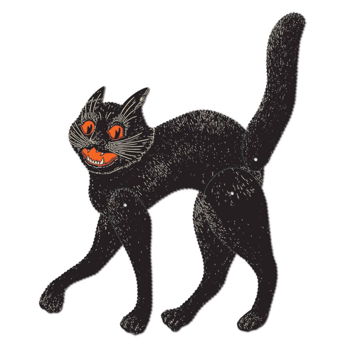 Black cat with glowing red eyes on a white background