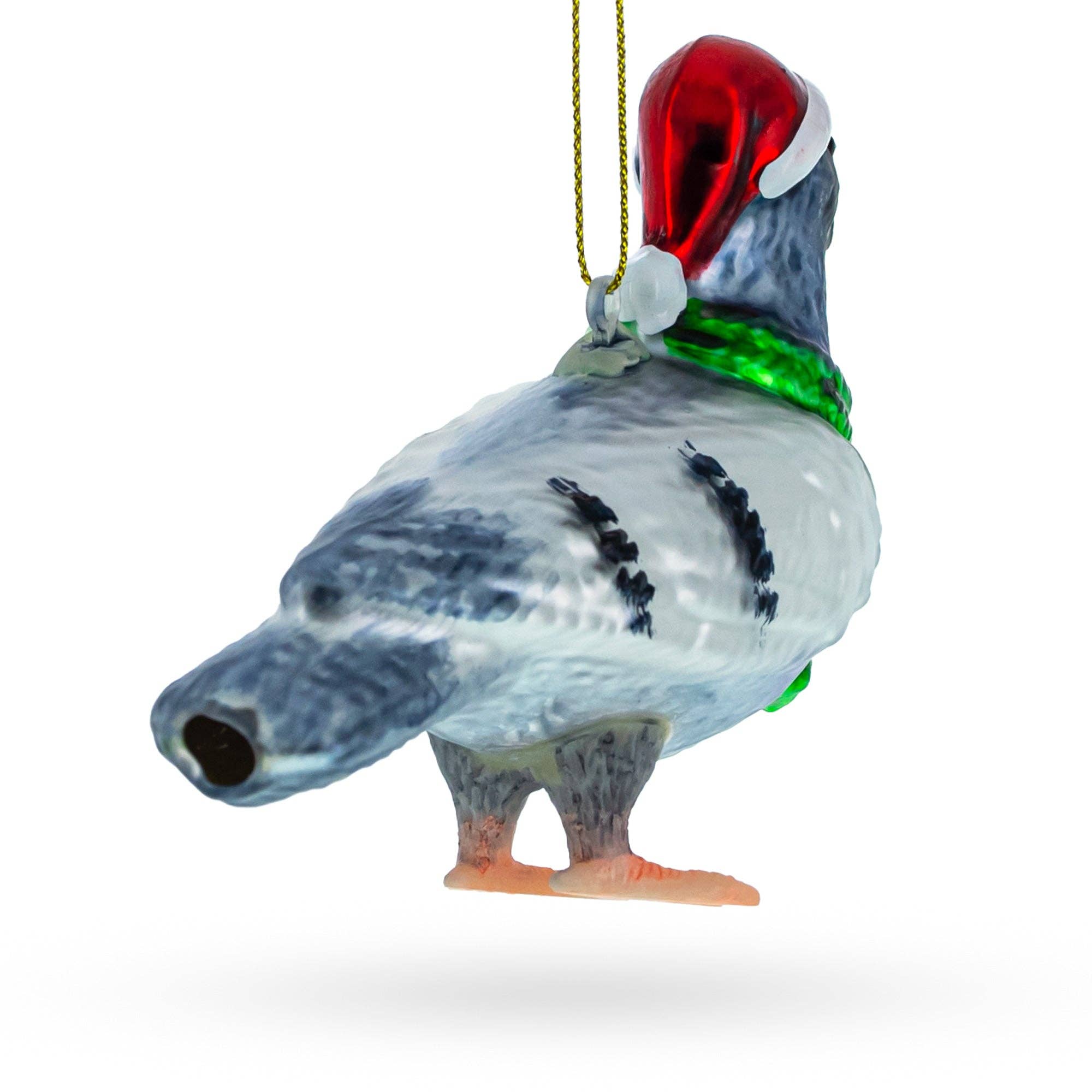Santa Pigeon Glass Ornament