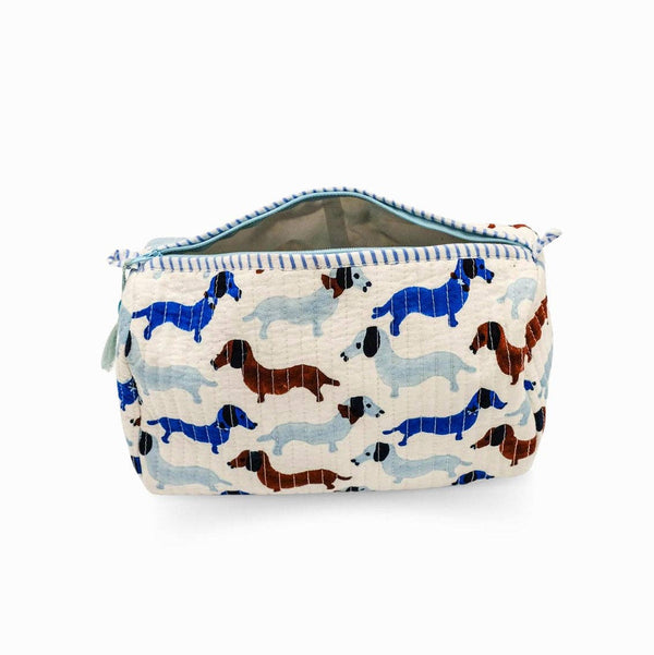 Small pouch with dachshund pattern on a white background