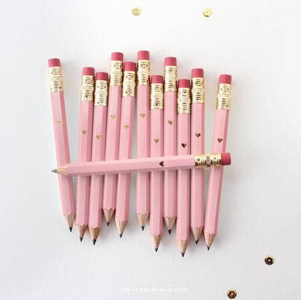 Mini Pencils - Gold Heart/Pink