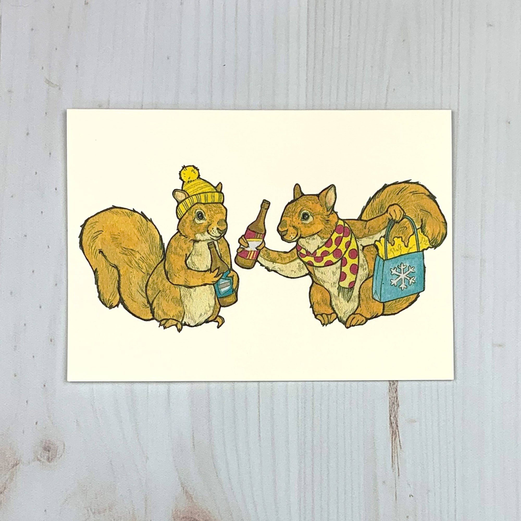 Winter Beer Squirrel Greeting Card