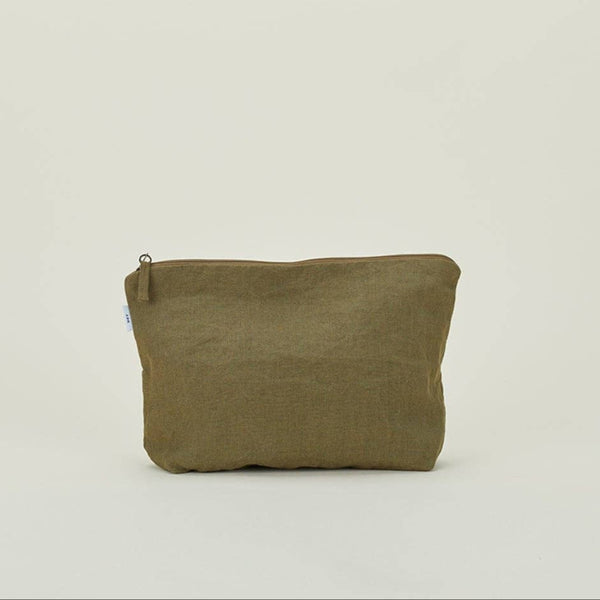 Olive Linen Zipper Pouches