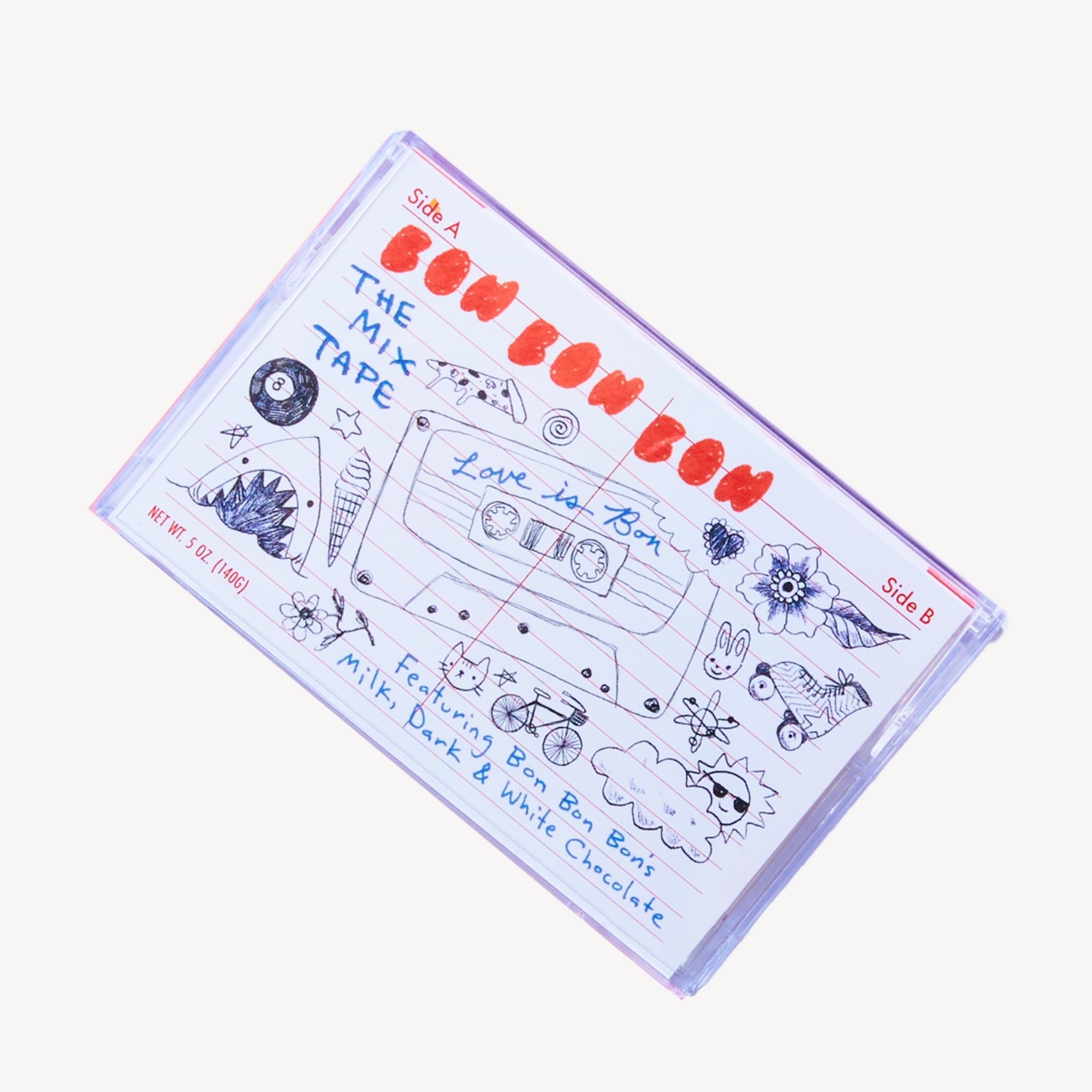 A cassette-style album cover for 'You Can't See Me' by Sub A, featuring hand-drawn doodles and handwritten text on a white background, photographed on a light off-white backdrop.