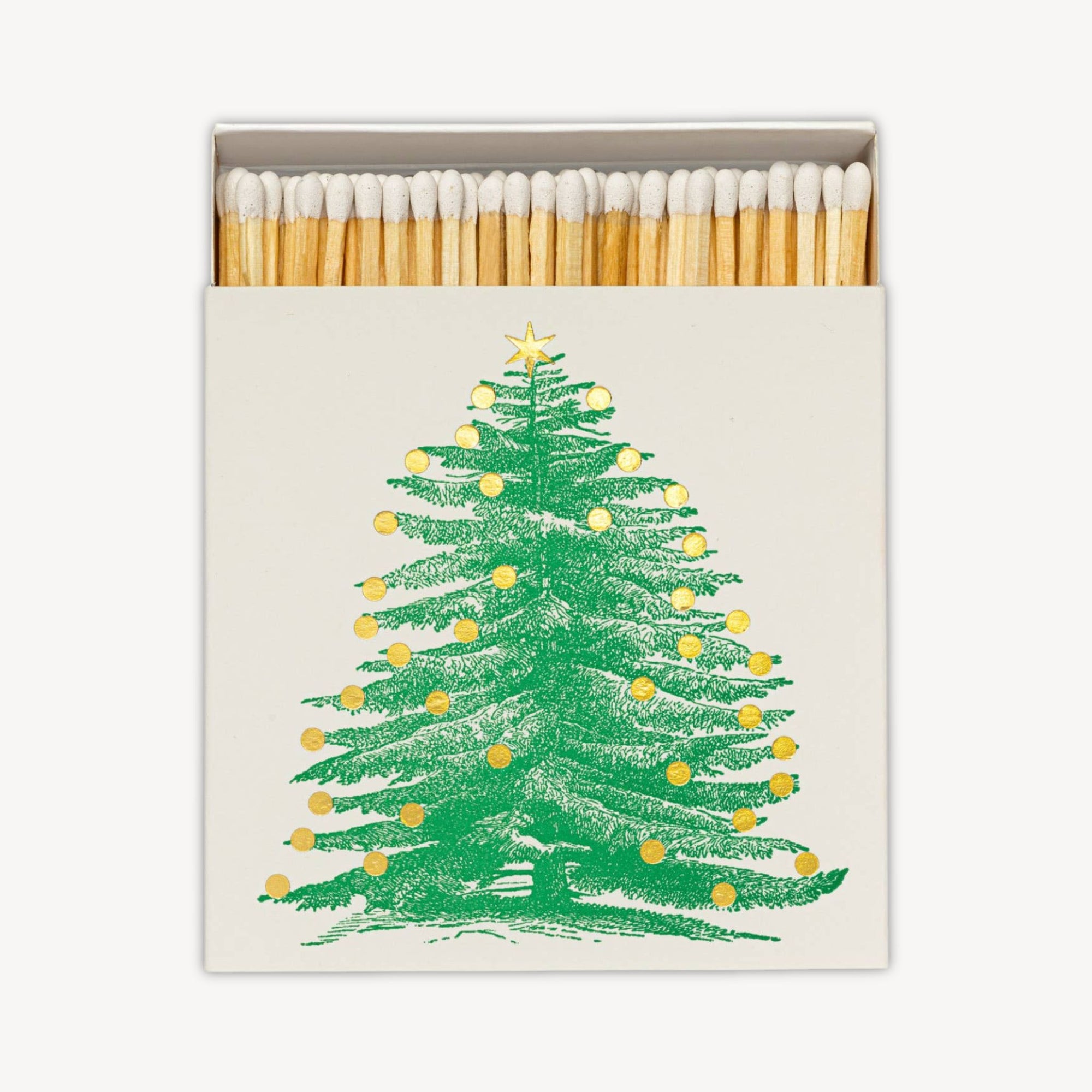 Matches with a Christmas tree design on the box