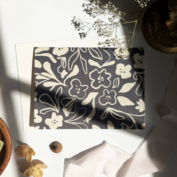 Charcoal & Cream Floral Notecard Set