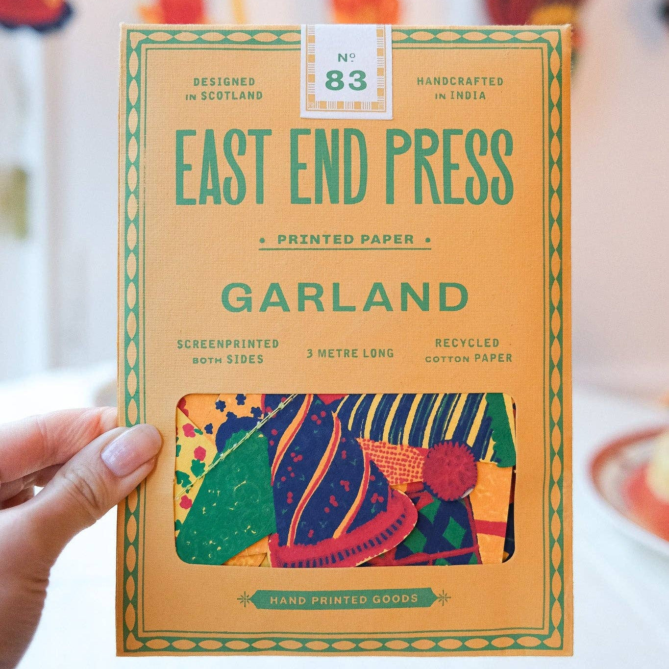 Packaging of East End Press Garland printed paper with colorful design