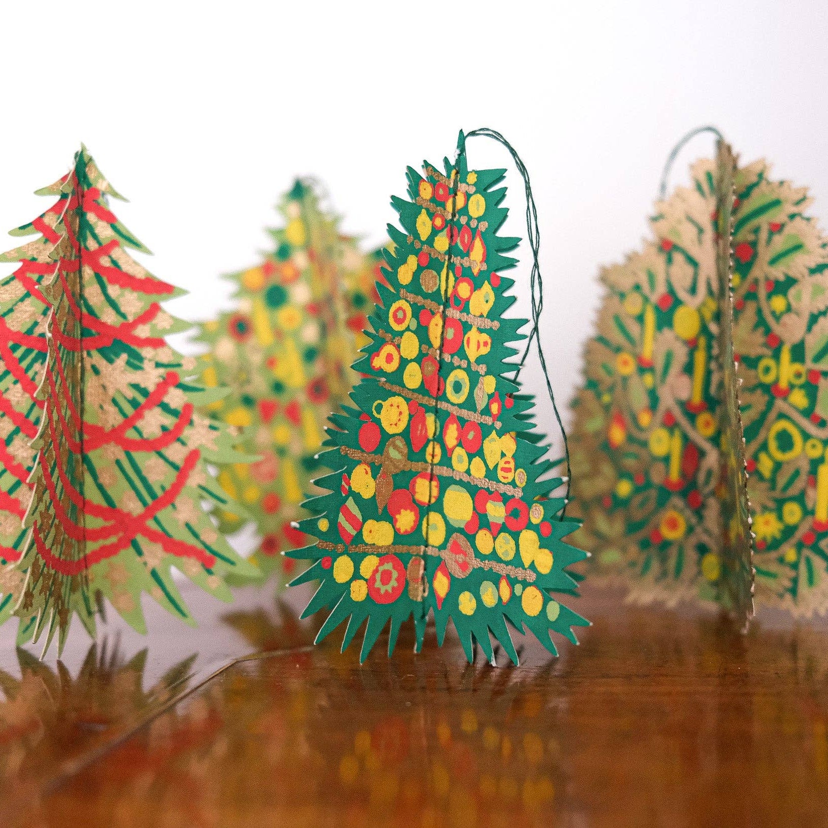 Decorated Trees Paper Ornaments