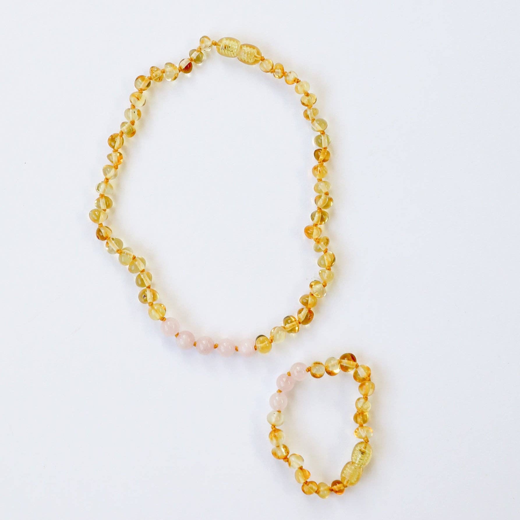 Honey Baltic Amber + Rose Quartz Bracelet