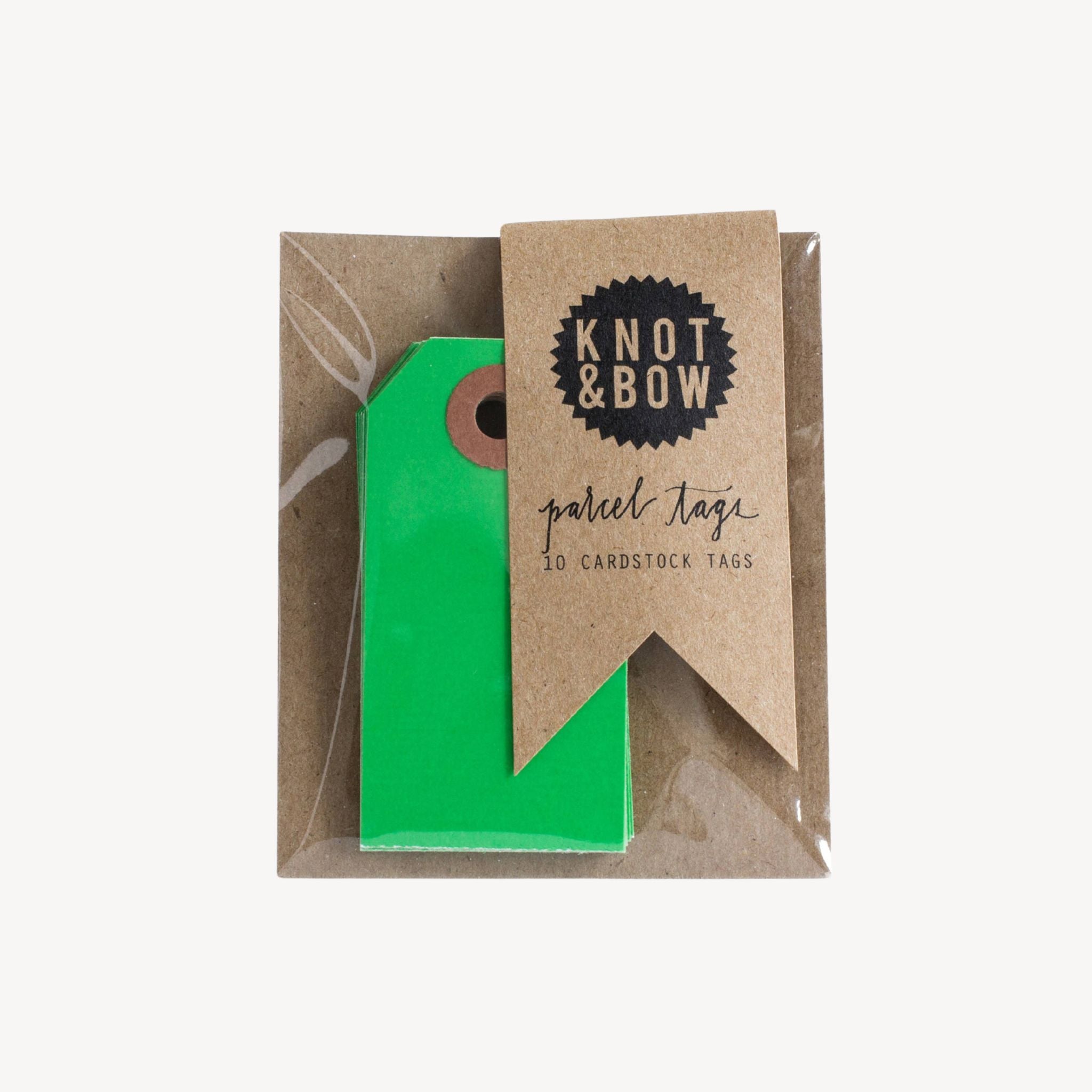 Pack of green gift tags on a plain background.