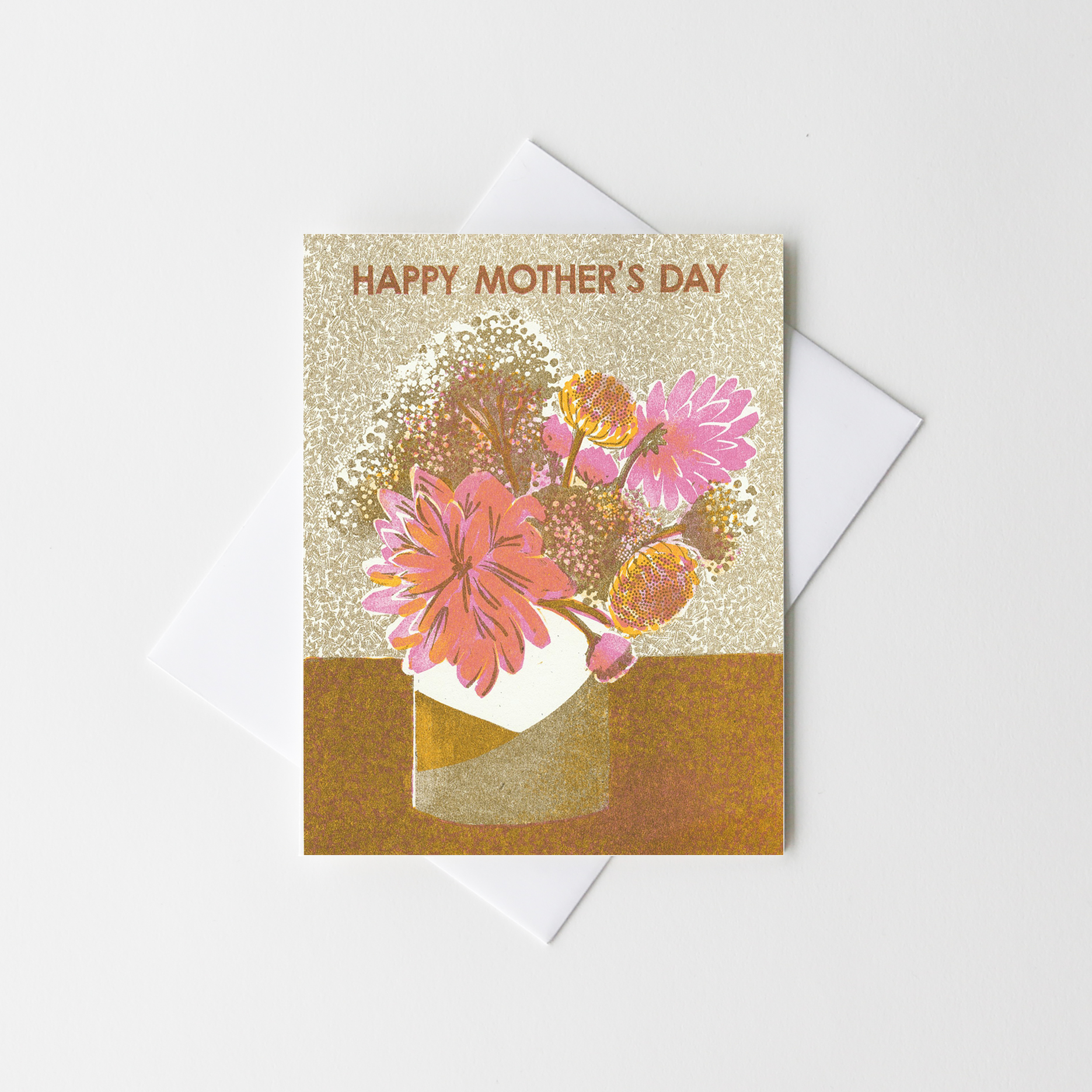 Greeting card with flowers and 'Happy Mother's Day' text on a white background