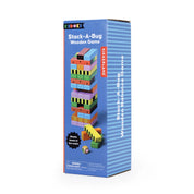 Stack A Bug wooden toy game by Kikkerland Design Inc featuring colorful stacked bug shapes on a wooden base.