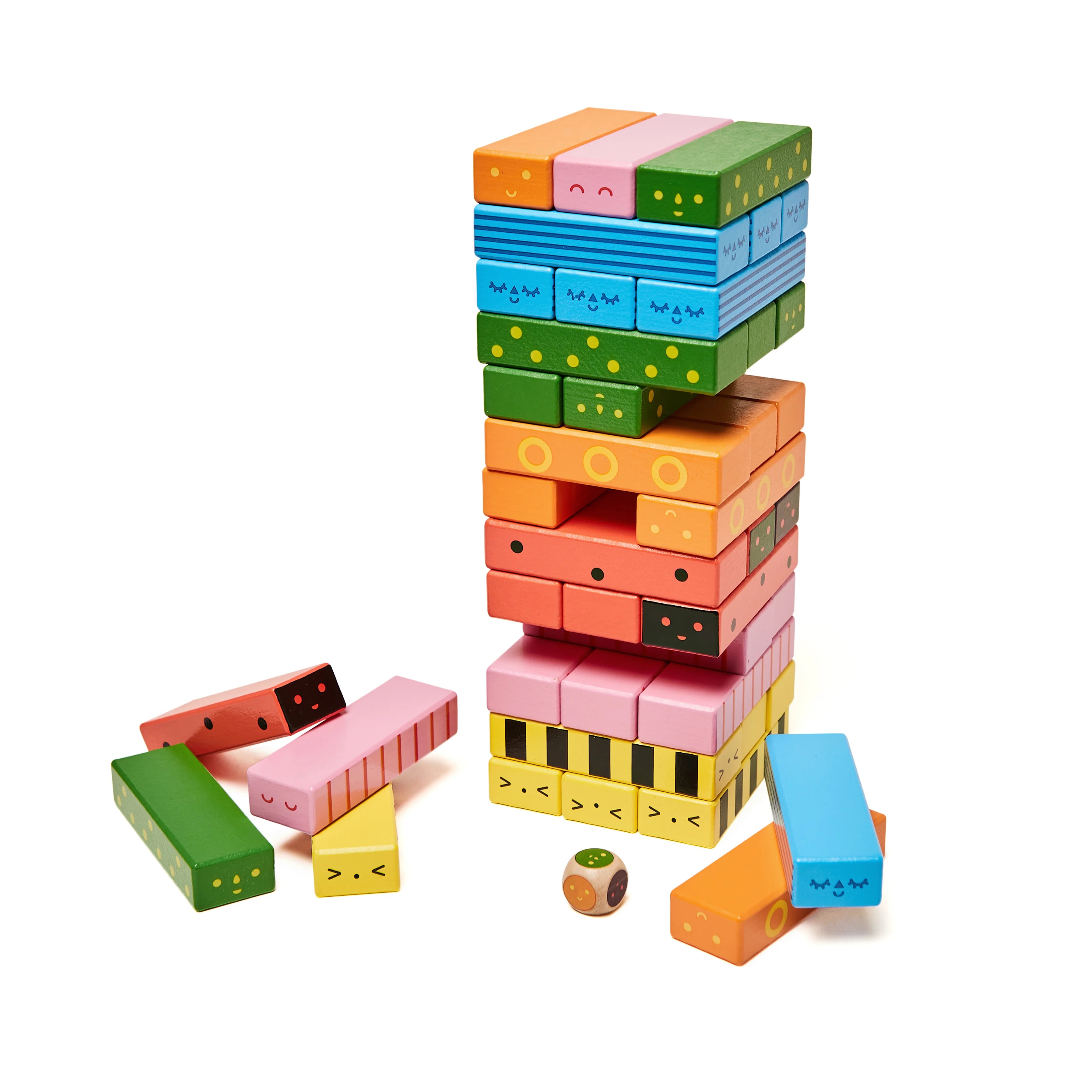Stack A Bug wooden toy game by Kikkerland Design Inc showing colorful wooden bugs stacked in a balanced tower.