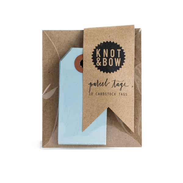 Light Blue Gift Tags in a package against a plain background