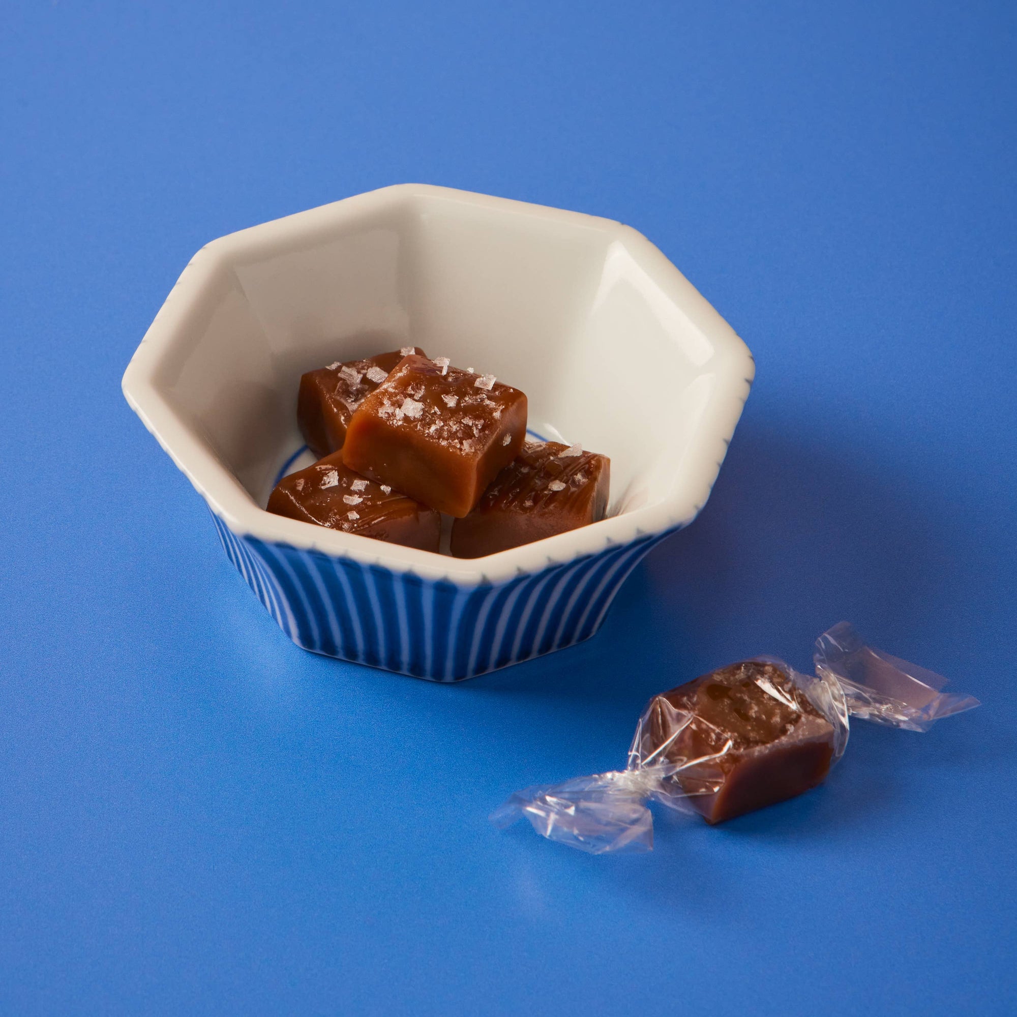 Classic Sea Salt Caramels Gift Box by Le Bon Garcon, featuring assorted caramel pieces with a sprinkle of sea salt.