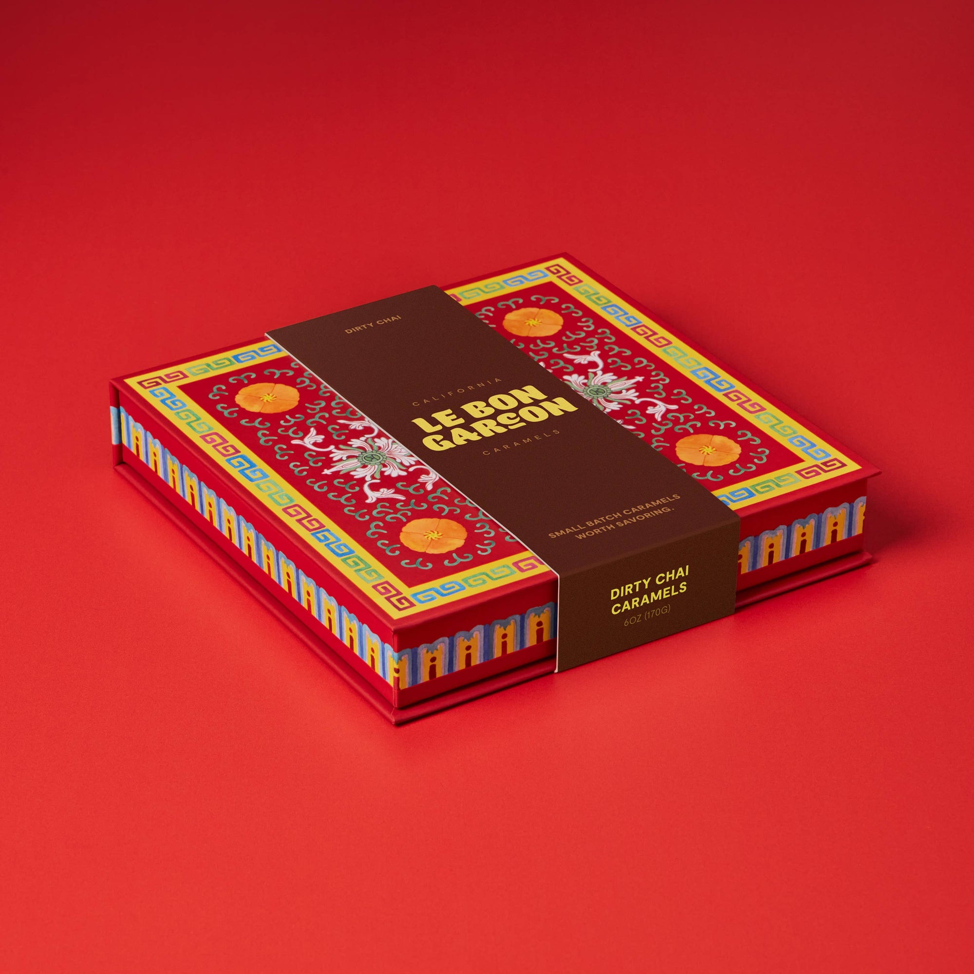 Le Bon Garcon Dirty Chai Caramels Gift Box featuring assorted caramel candies with chai spice flavoring.