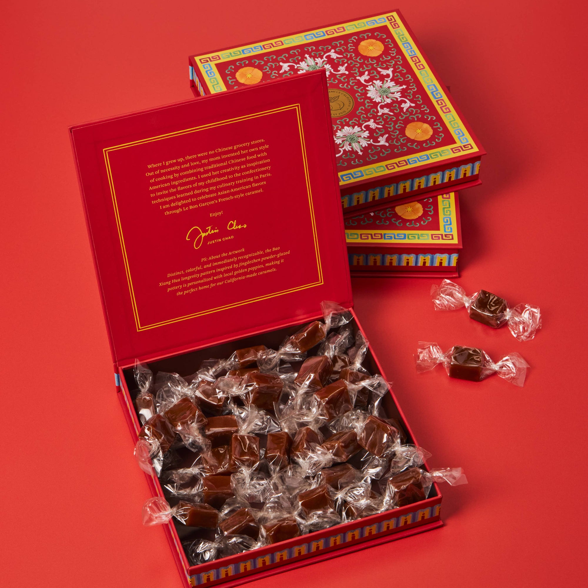 Le Bon Garcon Dirty Chai Caramels Gift Box featuring assorted caramel candies with chai spice flavor.