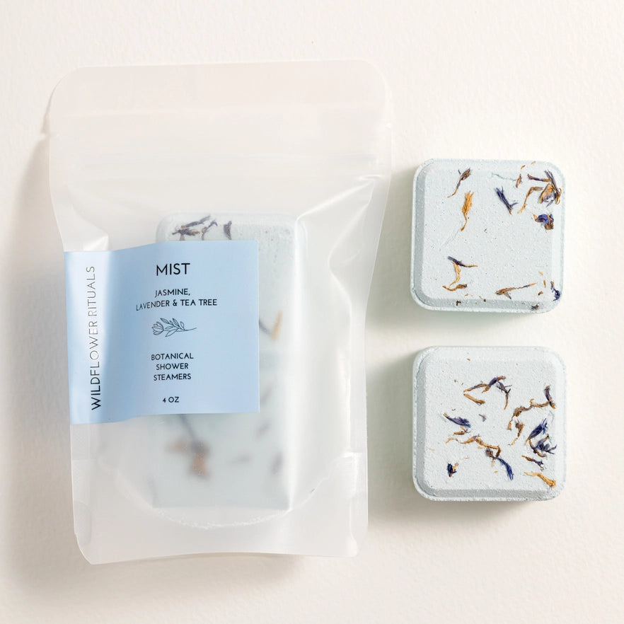 Wildflower Rituals botanical shower steamers on a white background