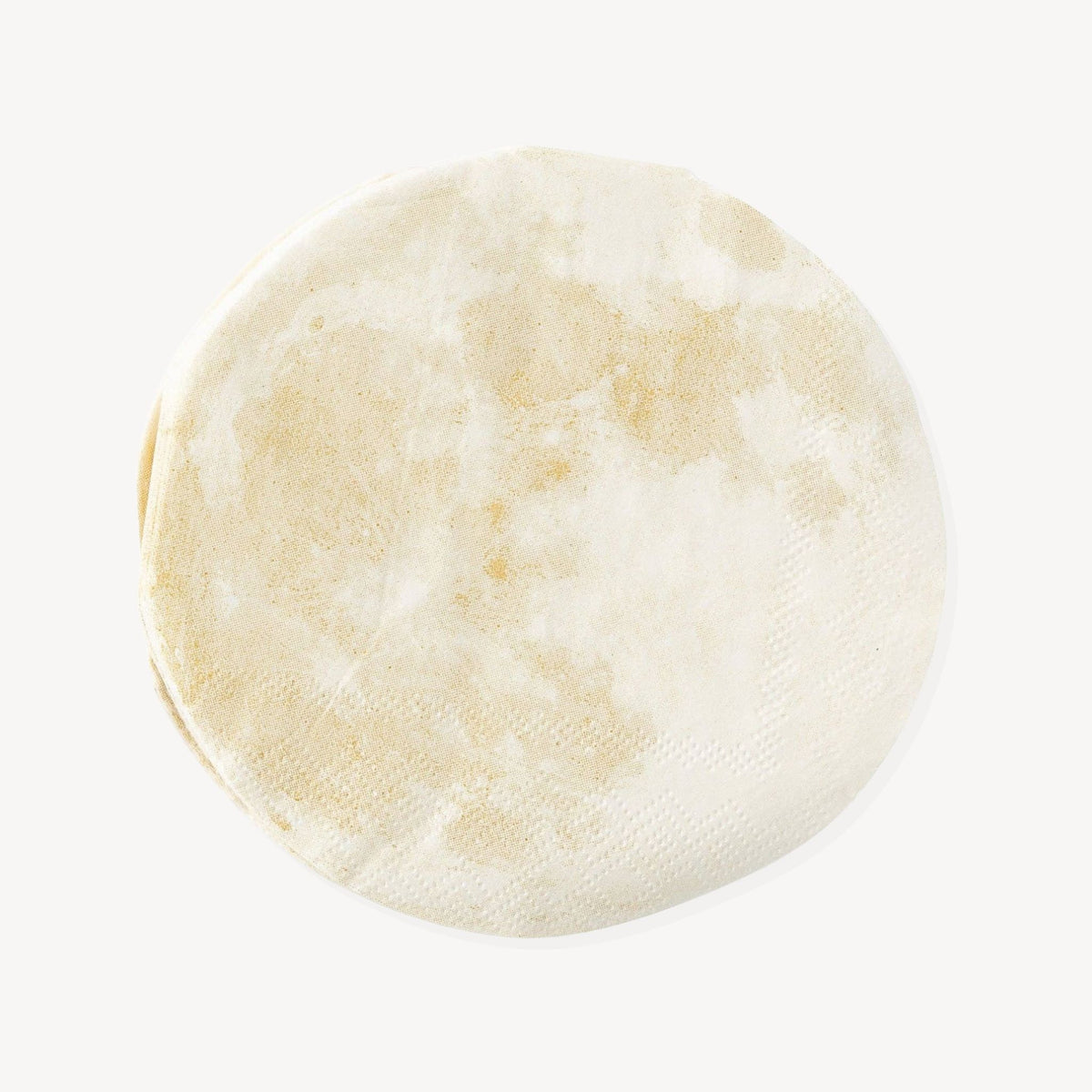 Moon-shaped cut out napkin against a white background.