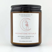 Candle jar with a label on a white background